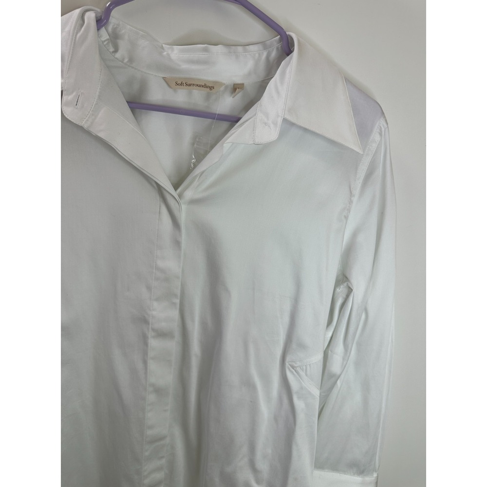NWOT Soft Surroundings White Stretch Hidden Button Placket Shirt Large Tunic Top - Picture 5 of 14